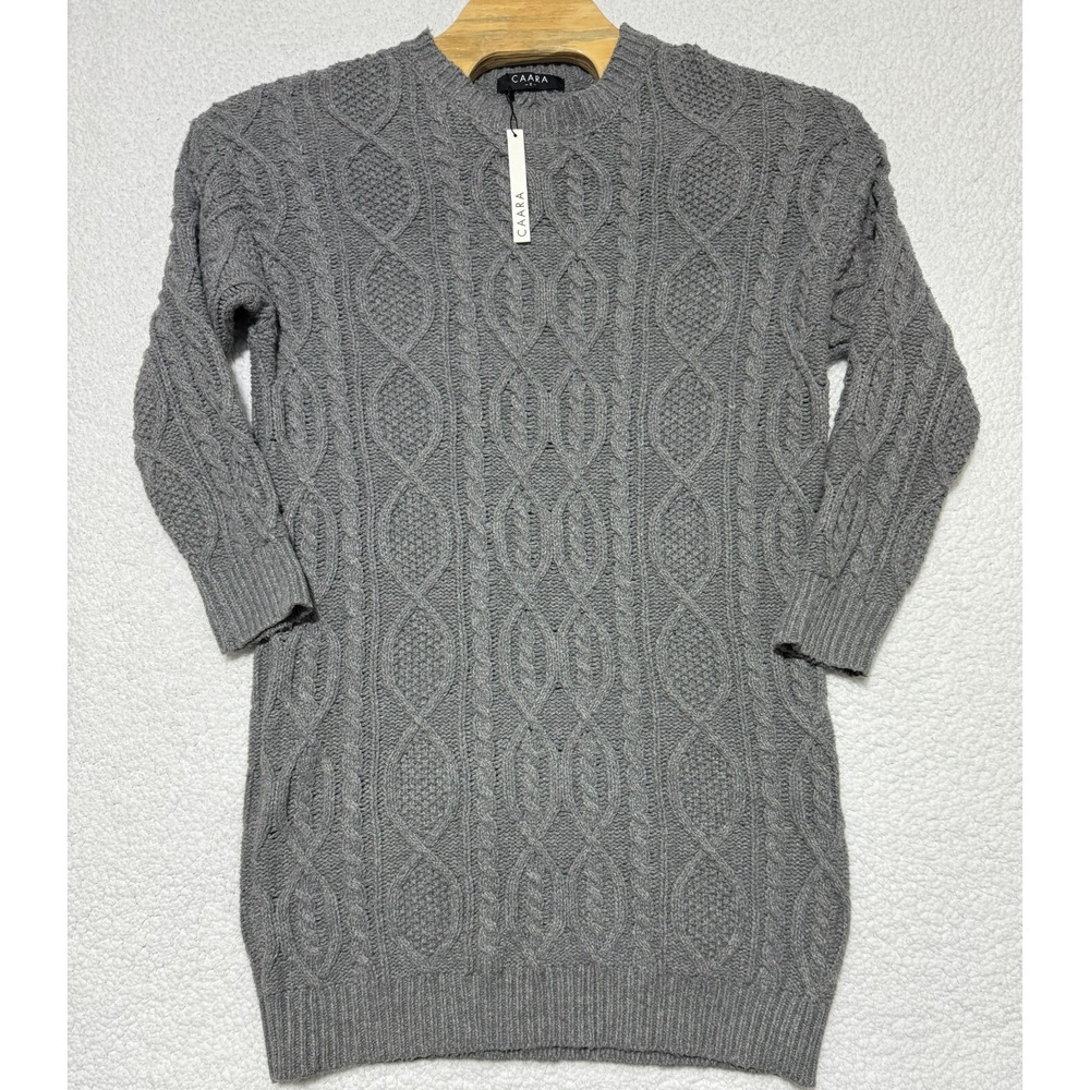 NEW CAARA Long Sleeve Cable Knit Larissa Sweater Dress Womens Small Gray